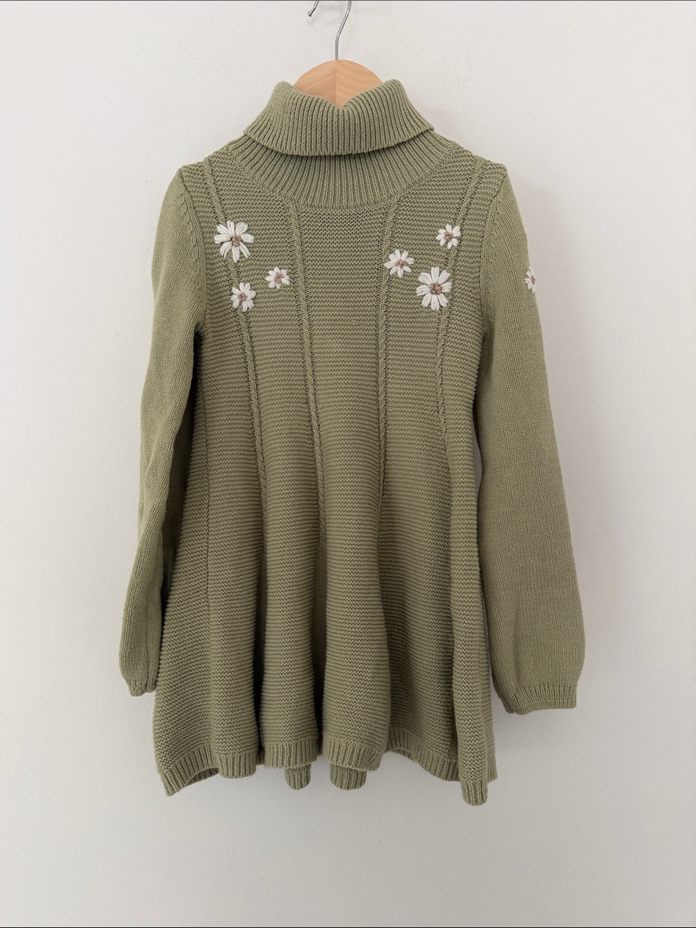 Cupcakes and Cashmere Sage Green Turtleneck Sweater with Daisy Embroidery 5-6Y